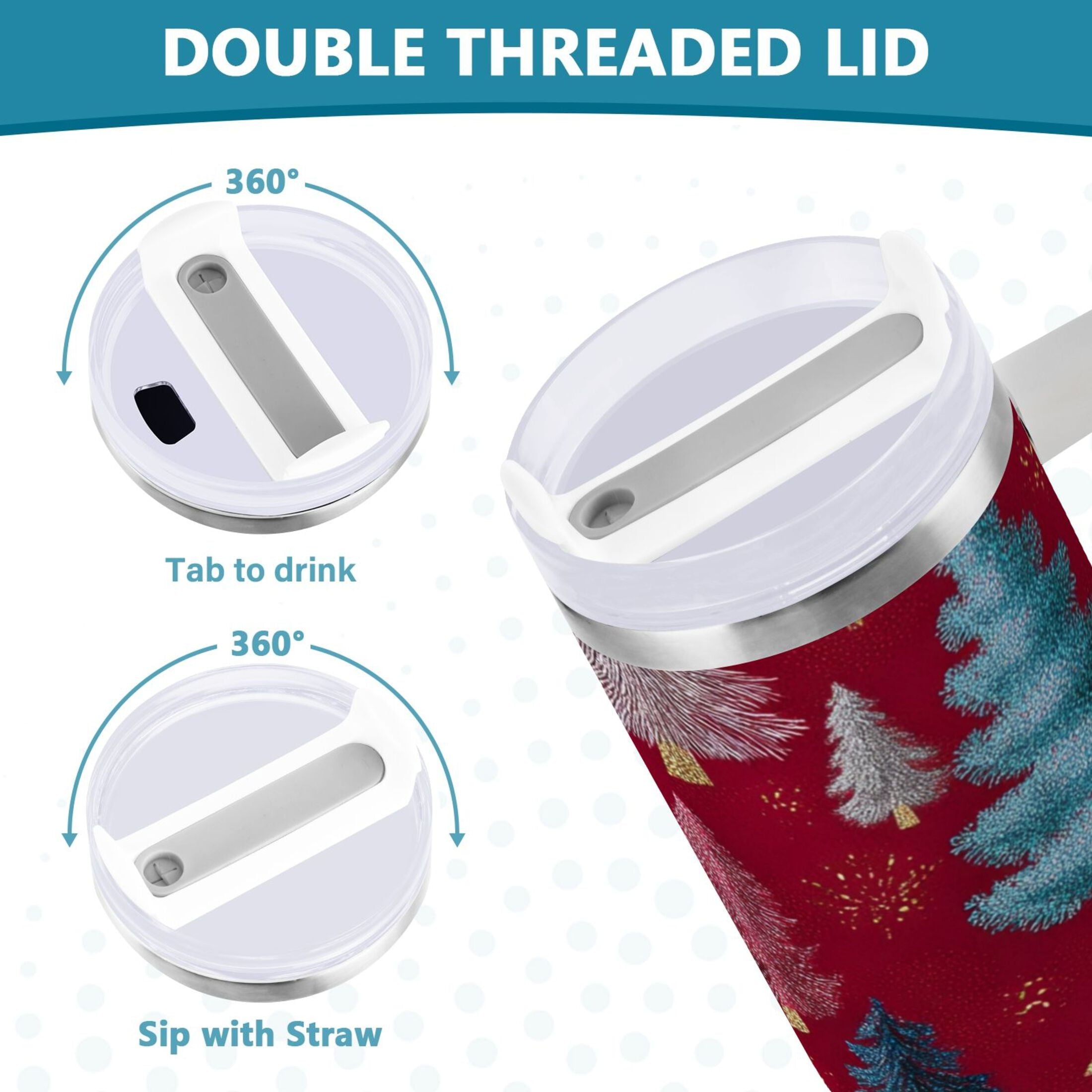 30 oz Insulated Stainless Steel Tumbler Double Wall Stainless Steel Tumbler with 2-Way Drinking Stylized Christmas Trees | UQTB