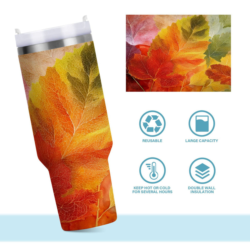 30 oz Insulated Stainless Steel Tumbler Double Wall Stainless Steel Tumbler with 2-Way Drinking Various Shades Autumn Leaves | T9V6