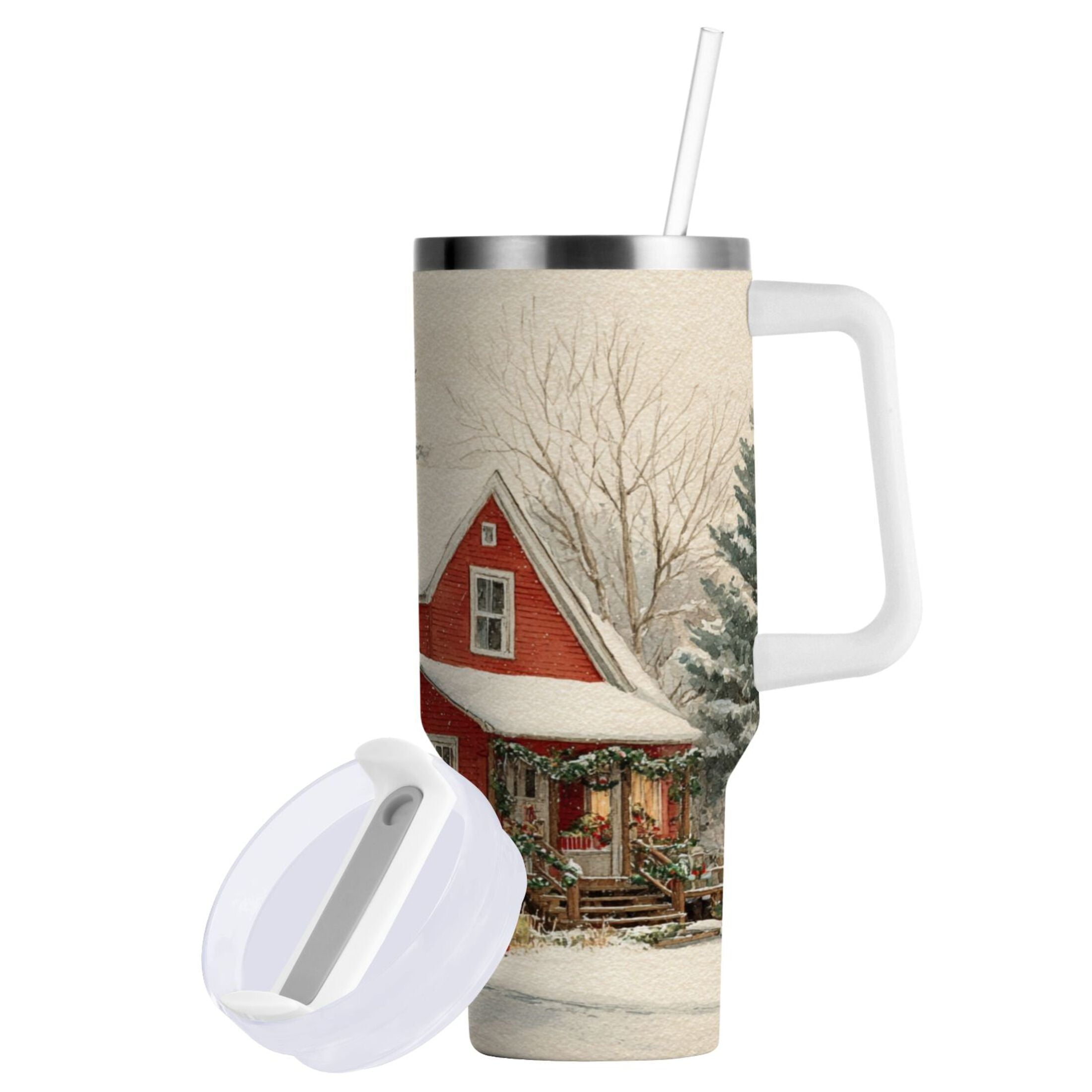40 oz Insulated Stainless Steel Tumbler Double Wall Stainless Steel Tumbler with 2-Way Drinking House with Snow-covered Roof | WG5O