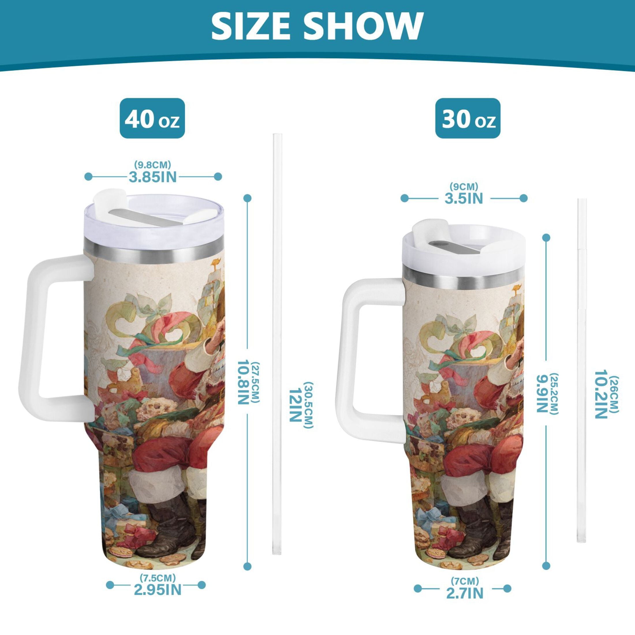 30 oz Insulated Stainless Steel Tumbler Double Wall Stainless Steel Tumbler with 2-Way Drinking Santa Claus Sitting in Chair | XZRA