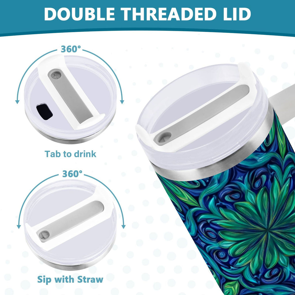 40 oz Insulated Stainless Steel Tumbler Double Wall Stainless Steel Tumbler with 2-Way Drinking Elegant Blue Traditional Patterns | ZRNL