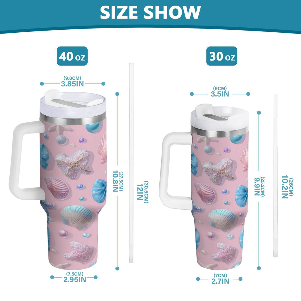 30 oz Insulated Stainless Steel Tumbler Double Wall Stainless Steel Tumbler with 2-Way Drinking Seashells and Bows | RFSM