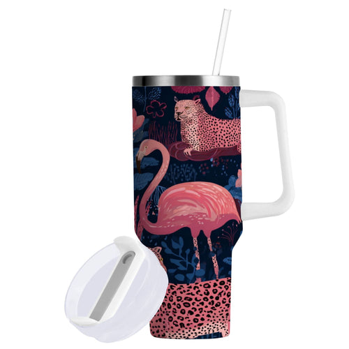 30 oz Insulated Stainless Steel Tumbler Double Wall Stainless Steel Tumbler with 2-Way Drinking Flamingos and Leopard Print | 9K2K