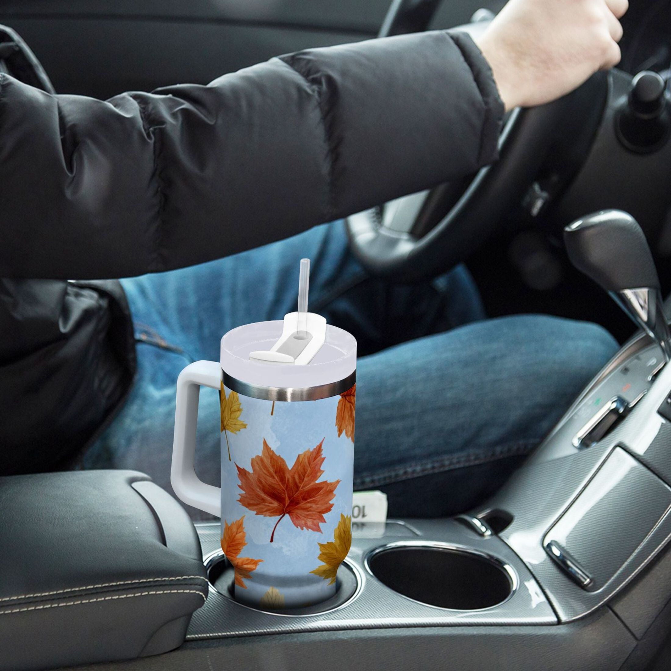 30 oz Insulated Stainless Steel Tumbler Double Wall Stainless Steel Tumbler with 2-Way Drinking Autumn Maple Leaves | 638N