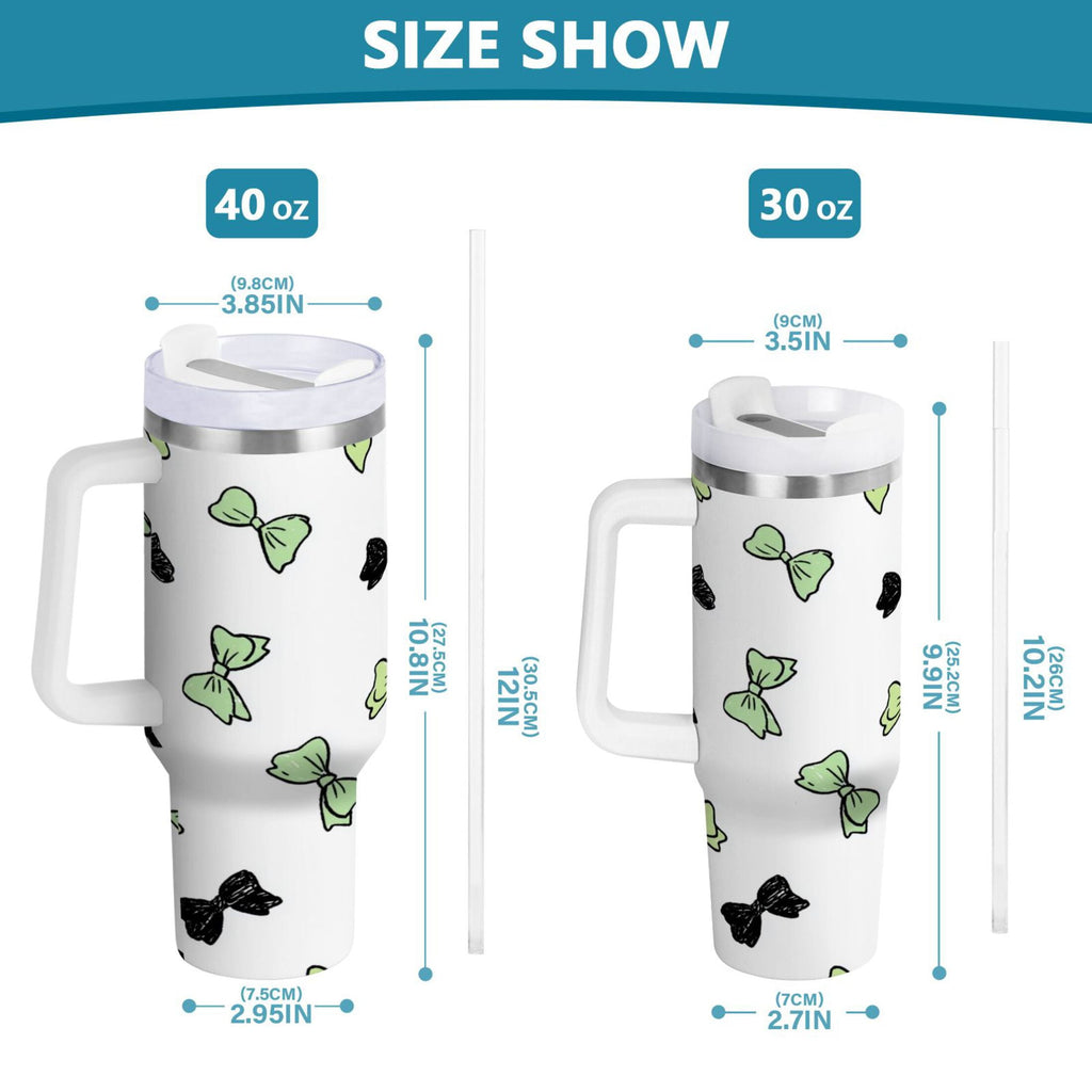 40 oz Insulated Stainless Steel Tumbler Double Wall Stainless Steel Tumbler with 2-Way Drinking Green and Black Bows | C2UY