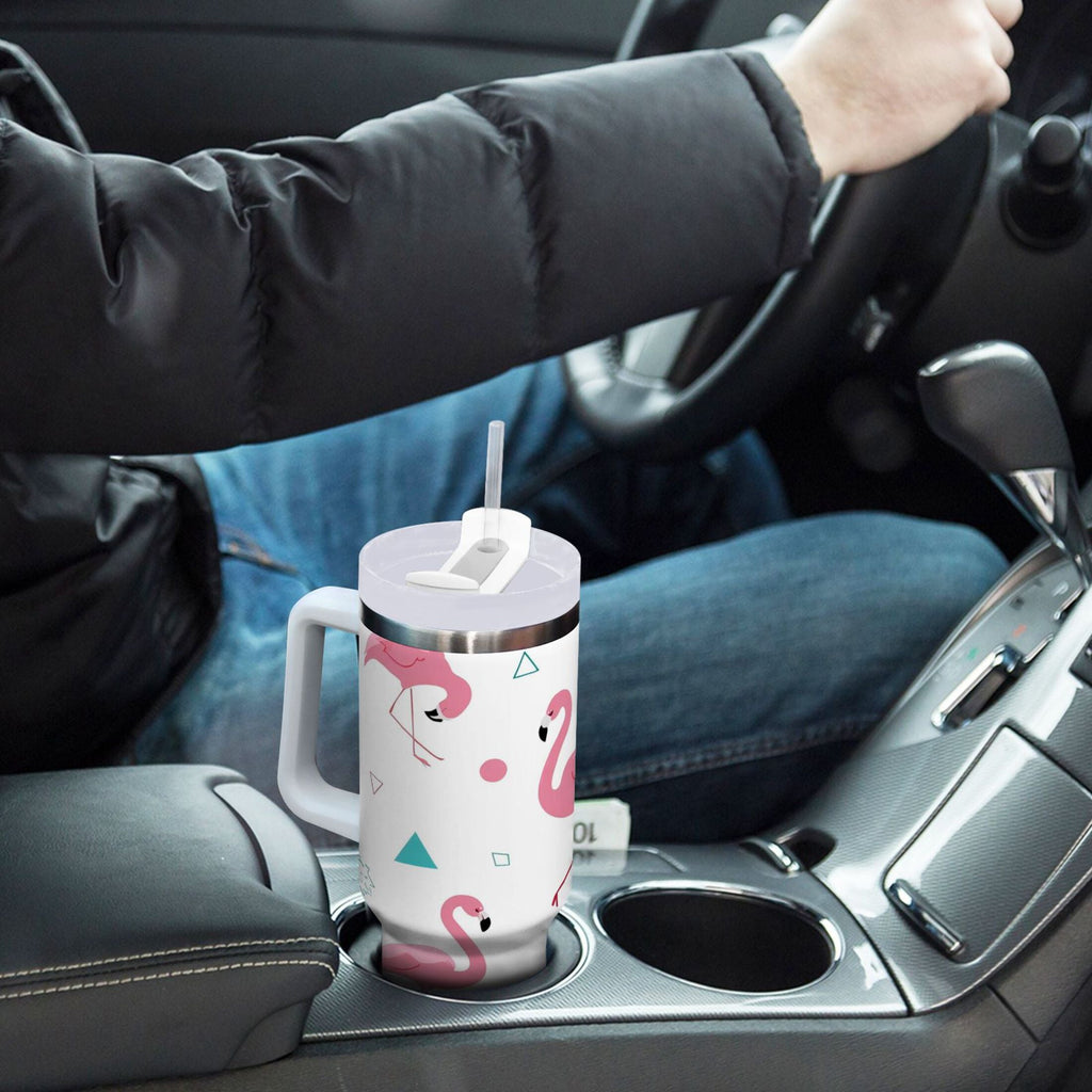 40 oz Insulated Stainless Steel Tumbler Double Wall Stainless Steel Tumbler with 2-Way Drinking Cute Flamingo Pattern | UVCP