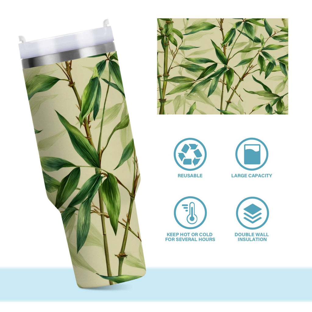 30 oz Insulated Stainless Steel Tumbler Double Wall Stainless Steel Tumbler with 2-Way Drinking Bamboo Pattern | IQUZ
