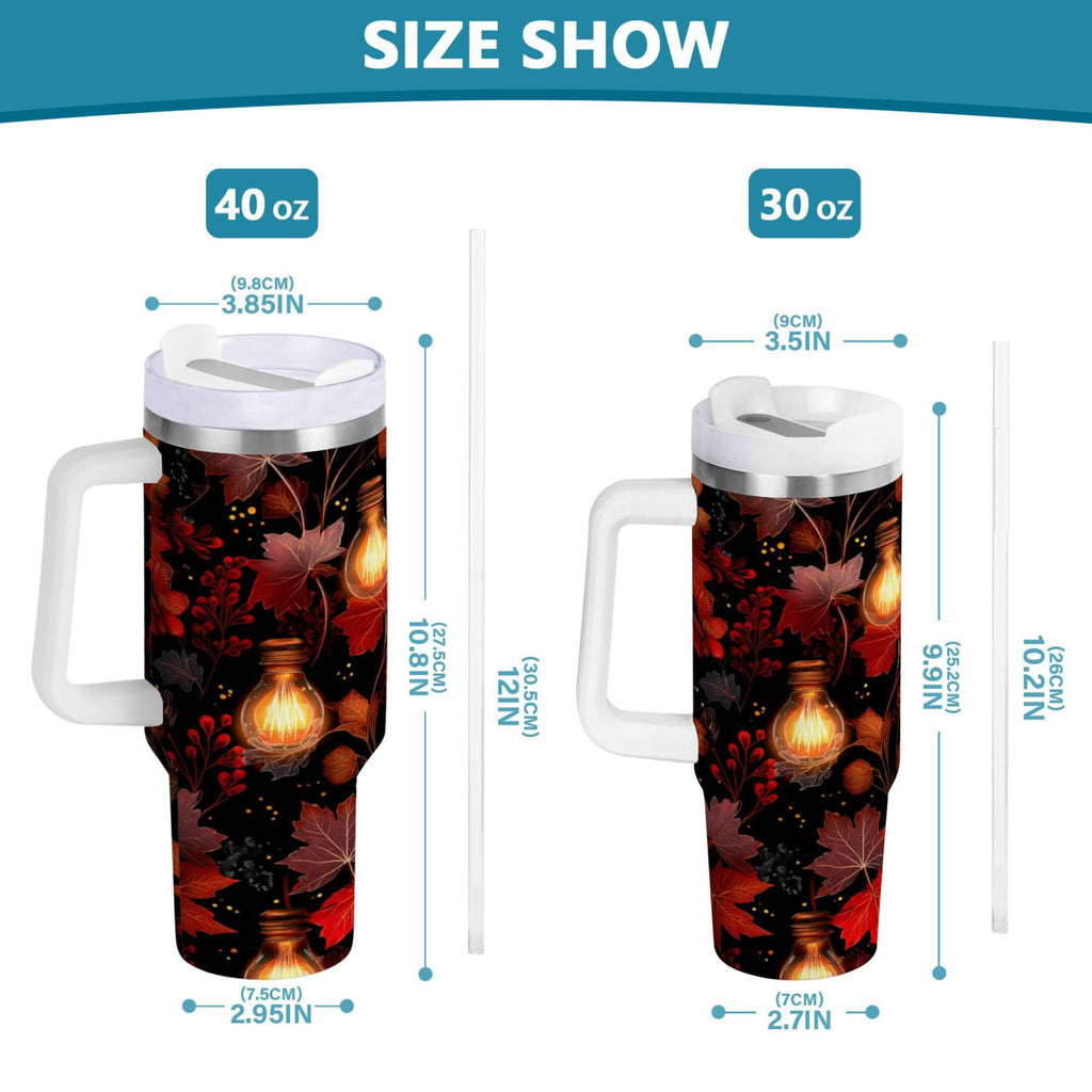 40 oz Insulated Stainless Steel Tumbler Double Wall Stainless Steel Tumbler with 2-Way Drinking Light Bulbs and Maple Leaves | JRZU