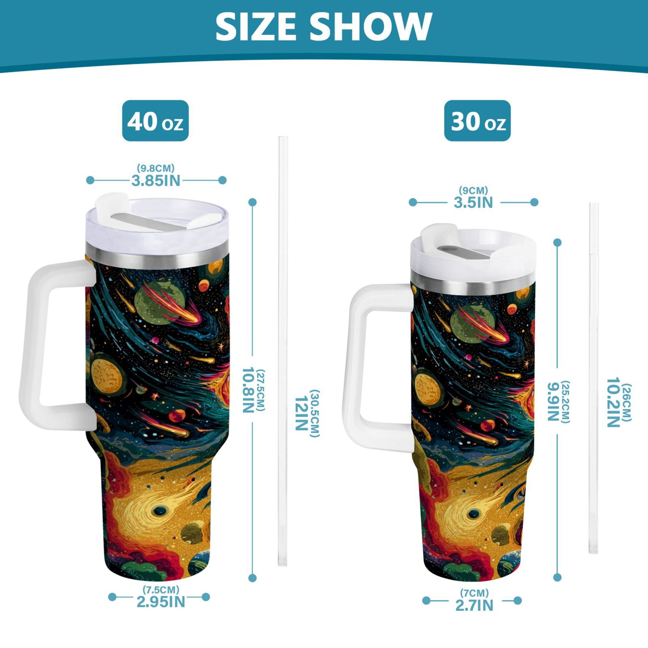 40 oz Insulated Stainless Steel Tumbler Double Wall Stainless Steel Tumbler with 2-Way Drinking Swirling Galaxy | ALJT