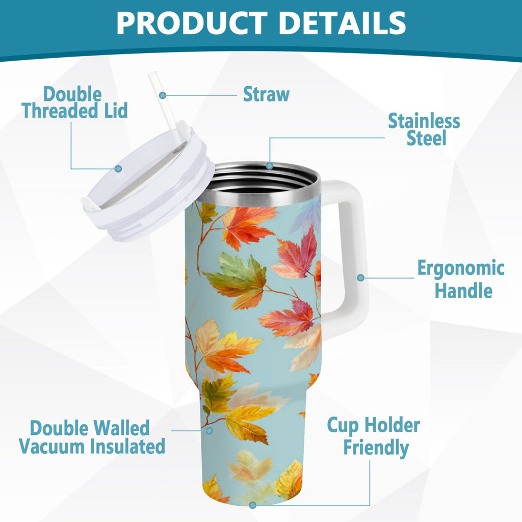 30 oz Insulated Stainless Steel Tumbler Double Wall Stainless Steel Tumbler with 2-Way Drinking Colorful Autumn Maple Leaves | E9N7