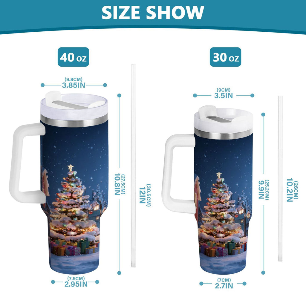 30 oz Insulated Stainless Steel Tumbler Double Wall Stainless Steel Tumbler with 2-Way Drinking Christmas Night Scene | UF7K