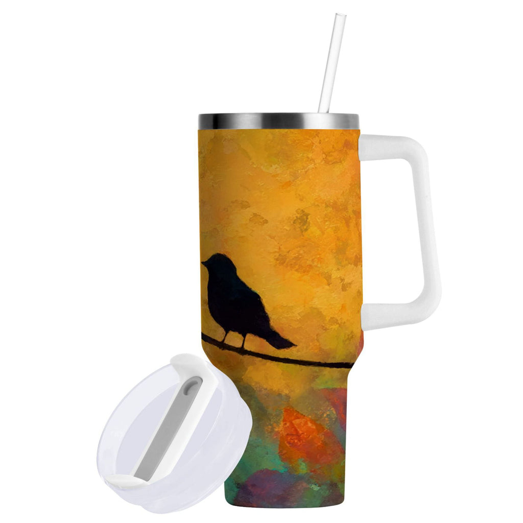 30 oz Insulated Stainless Steel Tumbler Double Wall Stainless Steel Tumbler with 2-Way Drinking Birds on A Wire | TGF5
