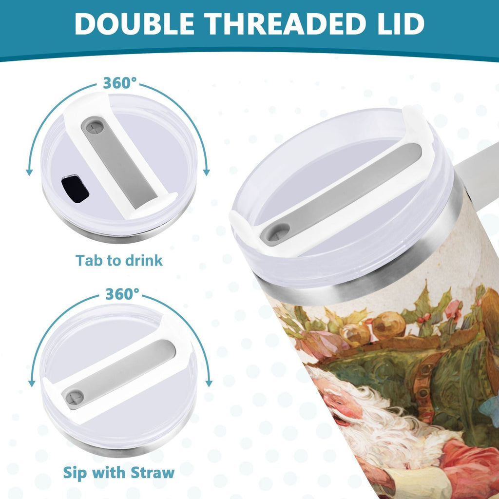 30 oz Insulated Stainless Steel Tumbler Double Wall Stainless Steel Tumbler with 2-Way Drinking Santa Claus Sitting in Chair | XZRA