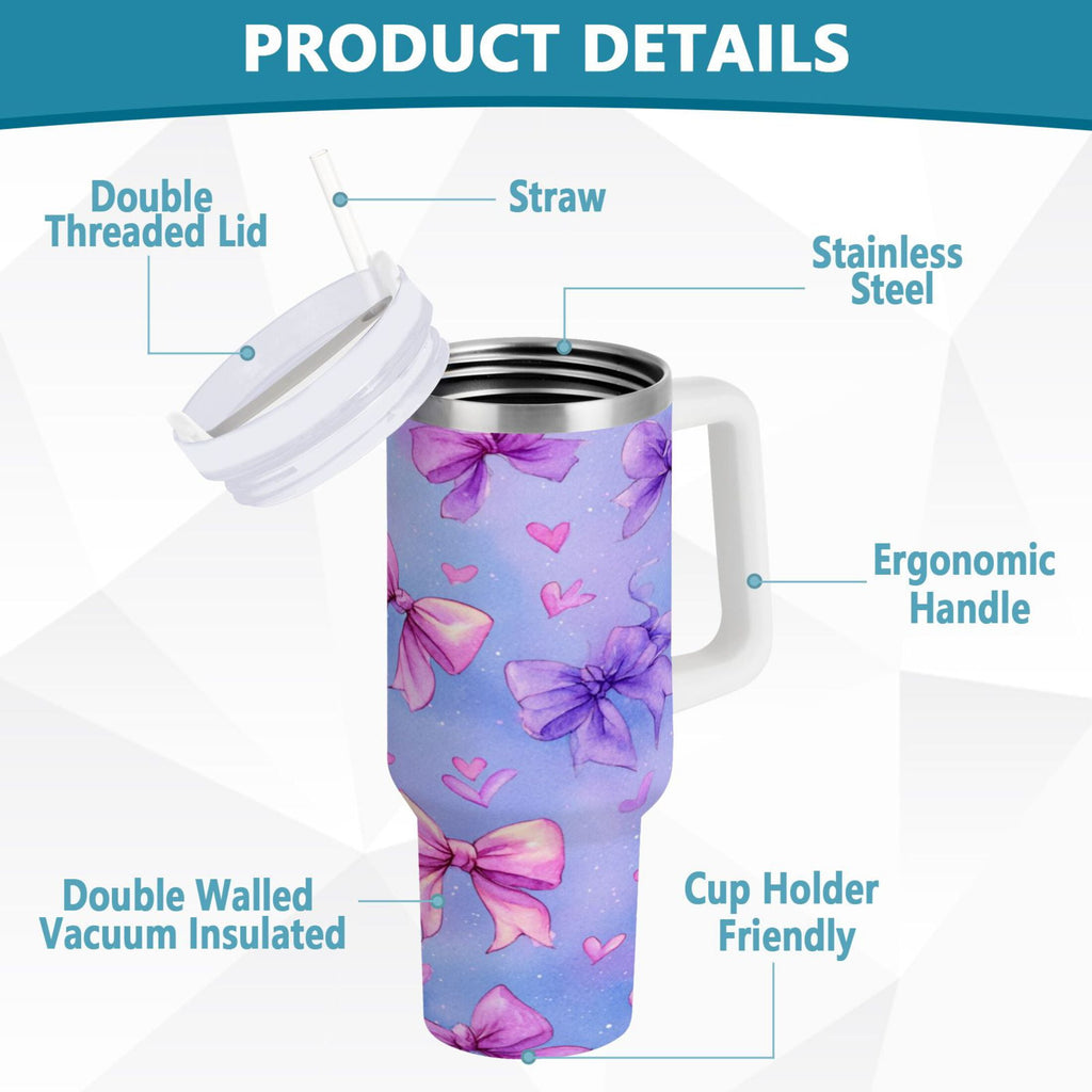 30 oz Insulated Stainless Steel Tumbler Double Wall Stainless Steel Tumbler with 2-Way Drinking Watercolor Bows Pattern | 7N5V