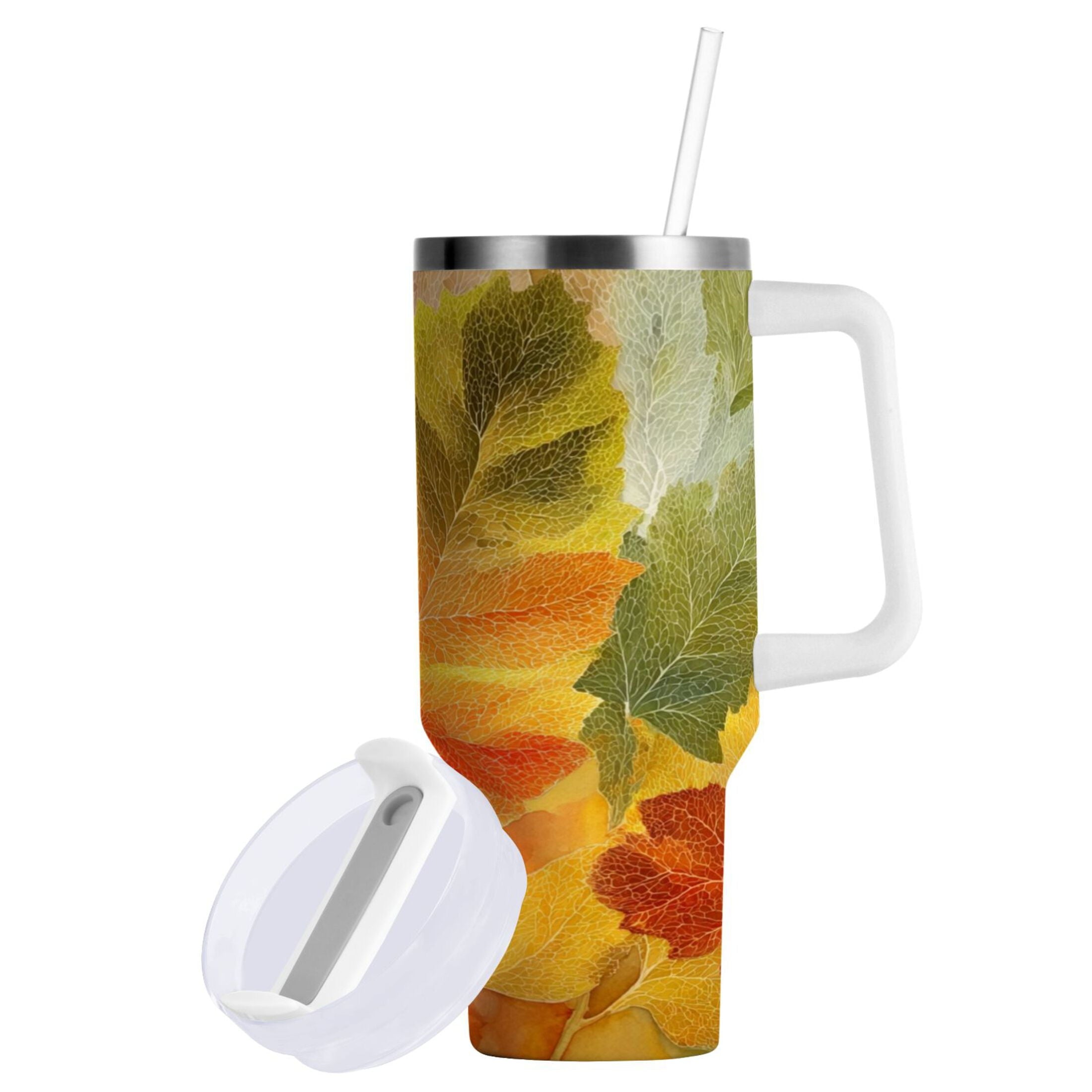 30 oz Insulated Stainless Steel Tumbler Double Wall Stainless Steel Tumbler with 2-Way Drinking Various Shades Autumn Leaves | T9V6