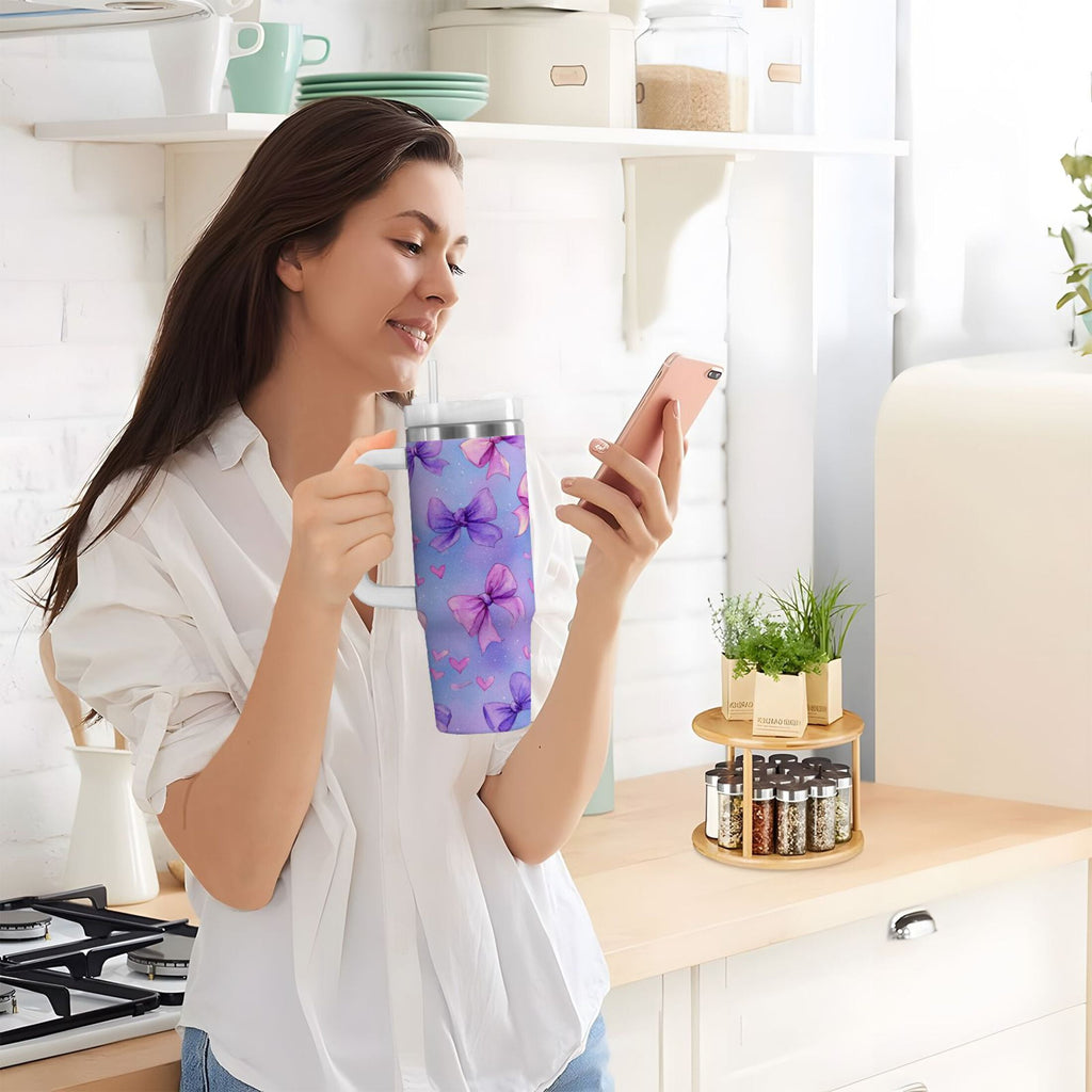 30 oz Insulated Stainless Steel Tumbler Double Wall Stainless Steel Tumbler with 2-Way Drinking Watercolor Bows Pattern | 7N5V
