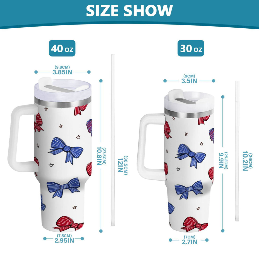 30 oz Insulated Stainless Steel Tumbler Double Wall Stainless Steel Tumbler with 2-Way Drinking Red and Blue Stripe Bows | CK7X