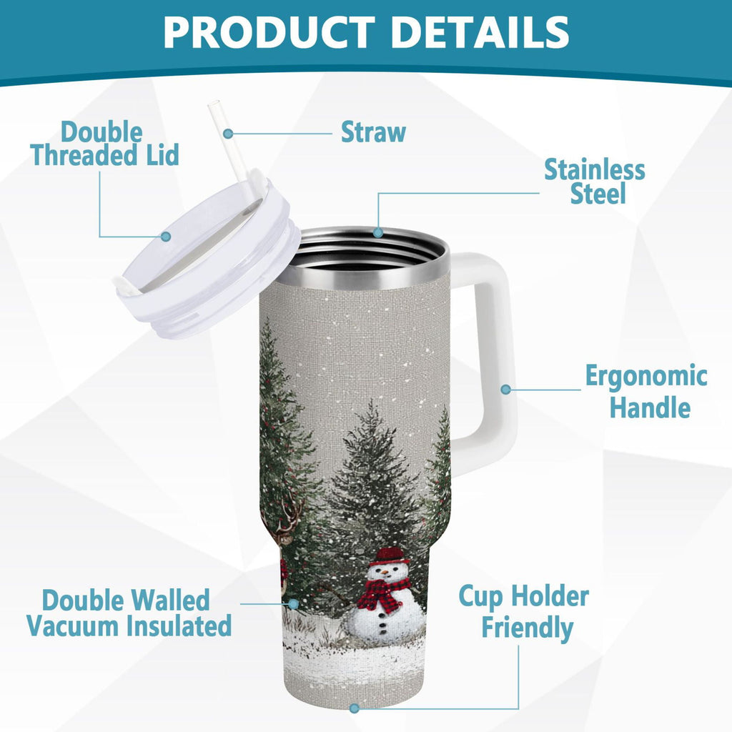 30 oz Insulated Stainless Steel Tumbler Double Wall Stainless Steel Tumbler with 2-Way Drinking Christmas Deer and Snowmen | ZP4F