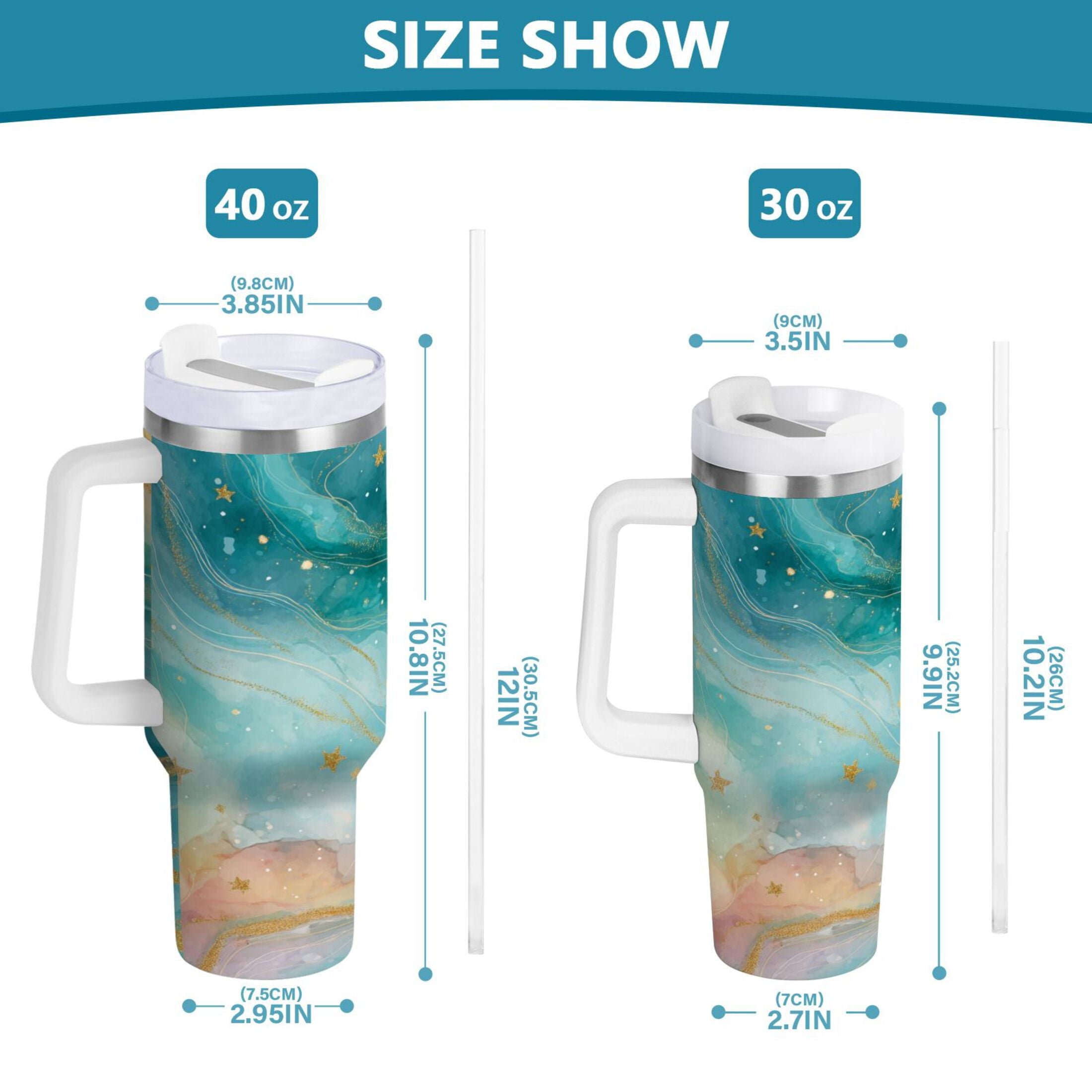 40 oz Insulated Stainless Steel Tumbler Double Wall Stainless Steel Tumbler with 2-Way Drinking Beautiful Watercolor Stars | 6GHE
