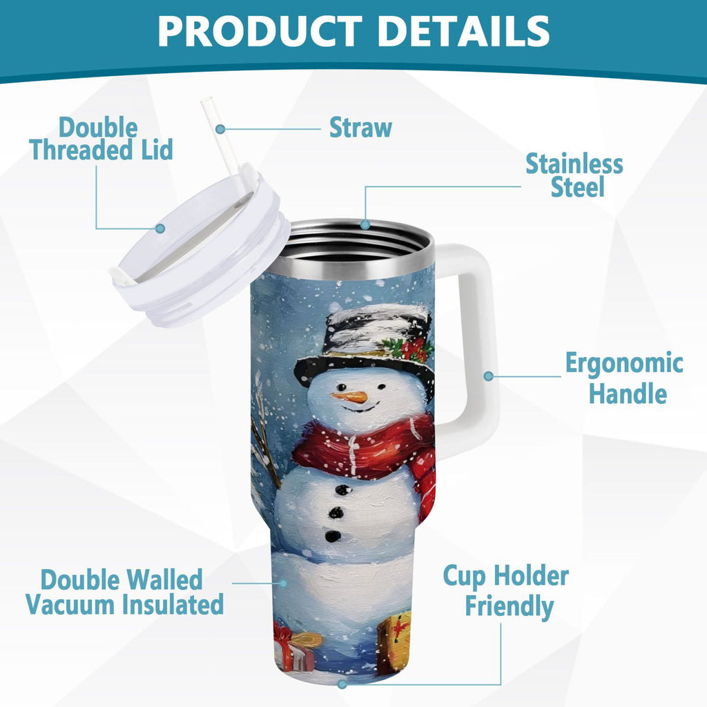30 oz Insulated Stainless Steel Tumbler Double Wall Stainless Steel Tumbler with 2-Way Drinking Christmas Scene with Snowman | S6Z8