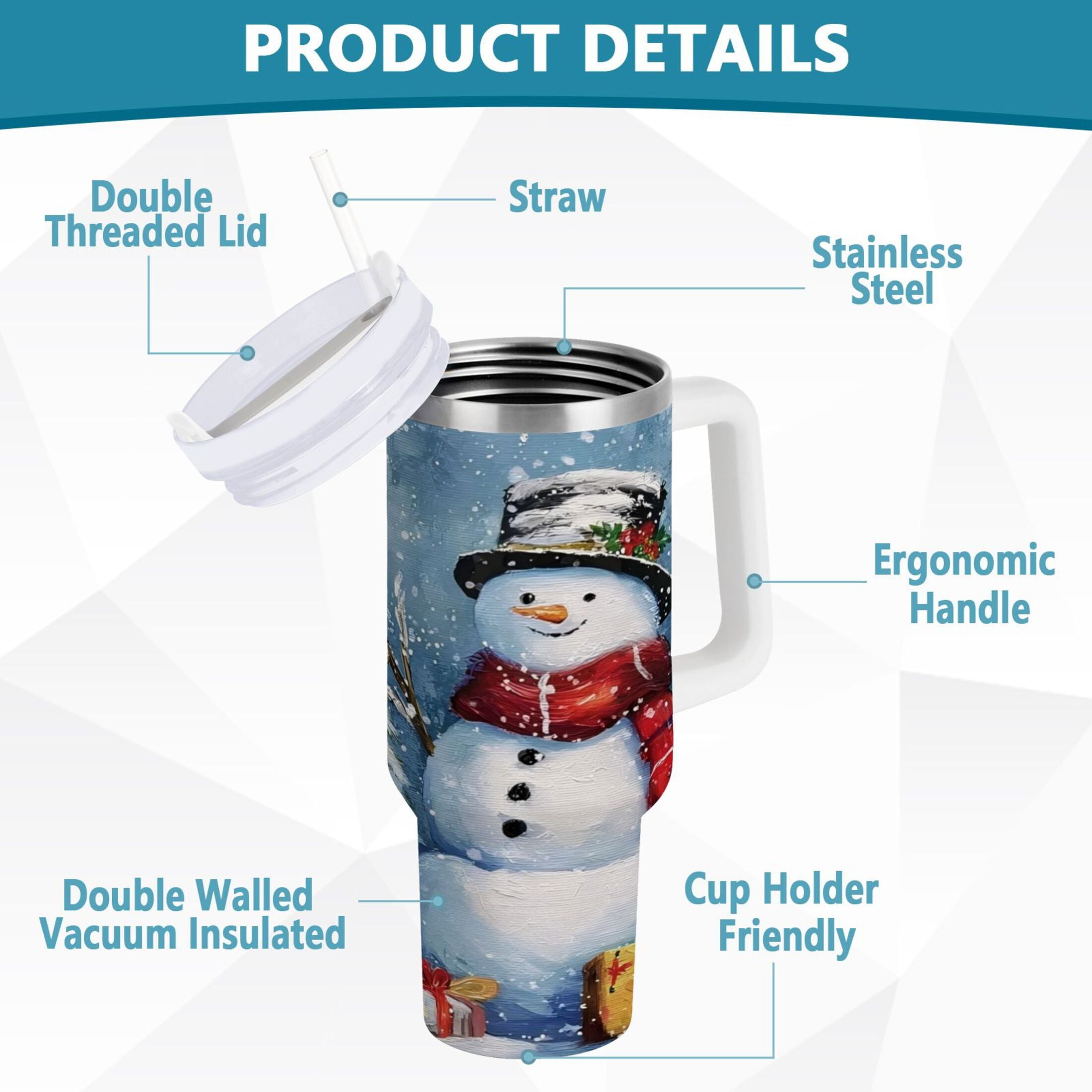 30 oz Insulated Stainless Steel Tumbler Double Wall Stainless Steel Tumbler with 2-Way Drinking Christmas Scene with Snowman | S6Z8