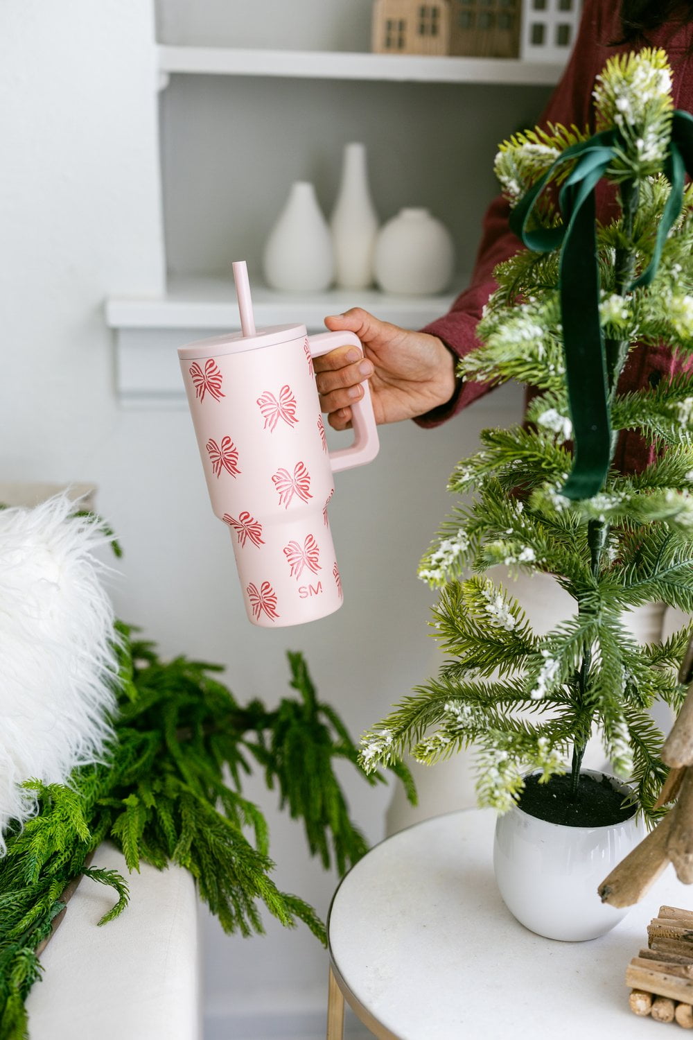 Simple Modern 30 fl oz Insulated Stainless Steel Trek Tumbler with Straw Lid | Seaglass Sage and Cream Checkmate | P40Y