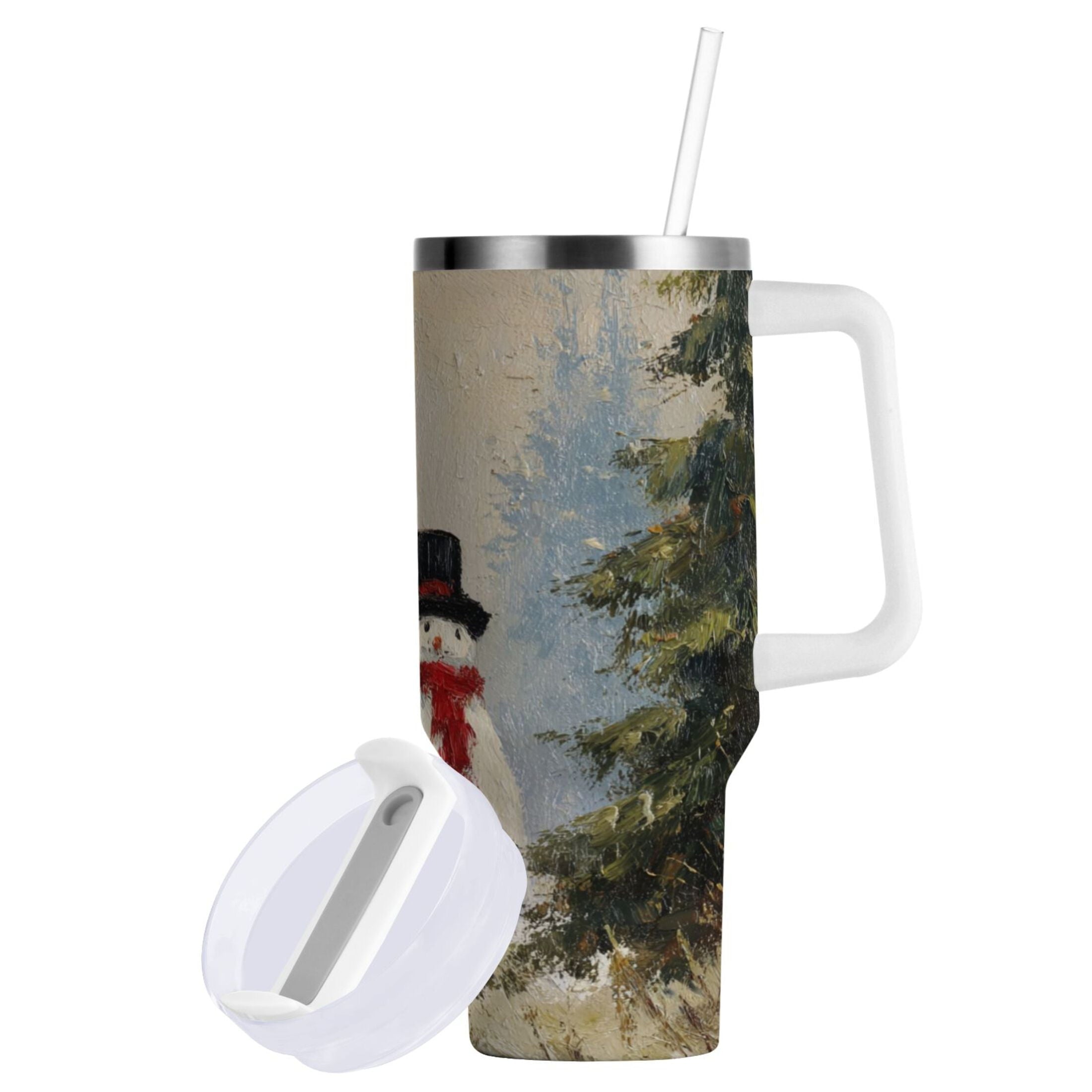 40 oz Insulated Stainless Steel Tumbler Double Wall Stainless Steel Tumbler with 2-Way Drinking Moody Snowman Couple | 3CRR