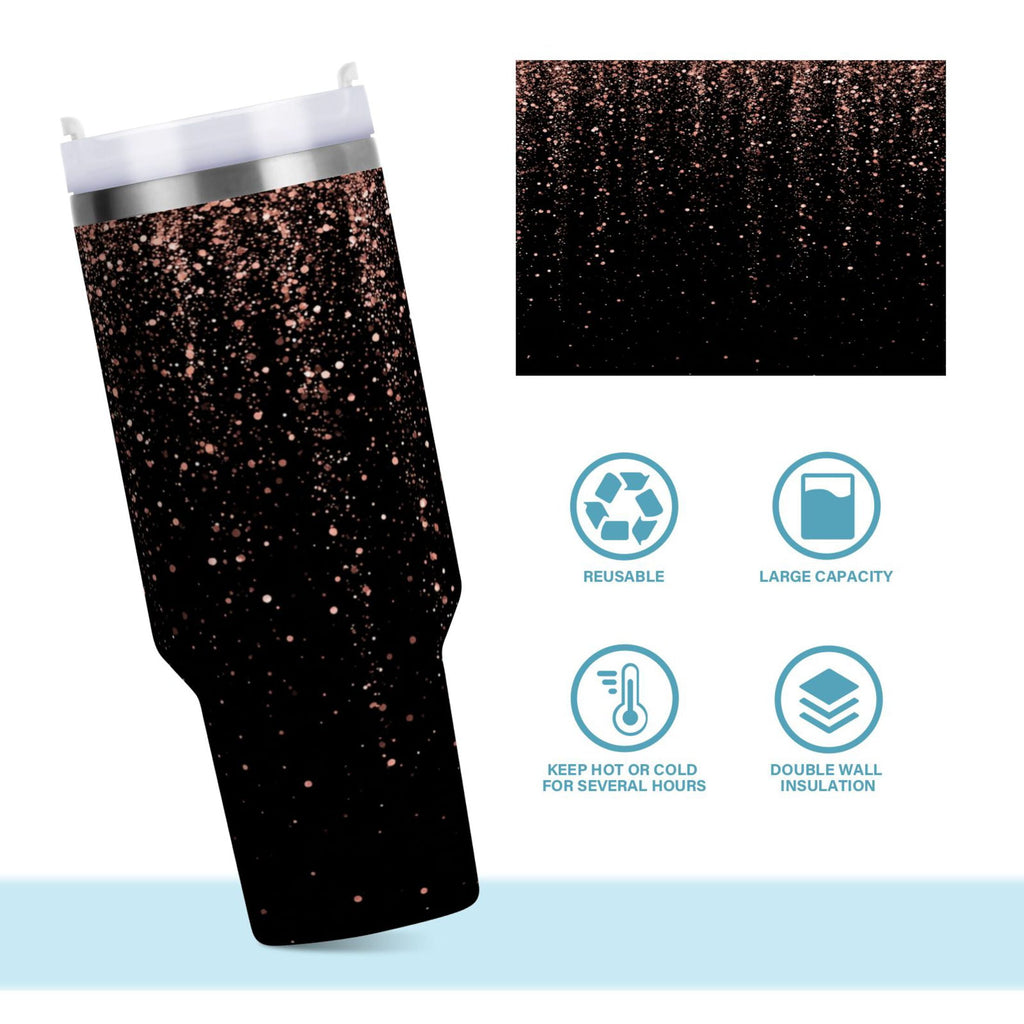 40 oz Insulated Stainless Steel Tumbler Double Wall Stainless Steel Tumbler with 2-Way Drinking Rose Gold Glitter | 6H6E